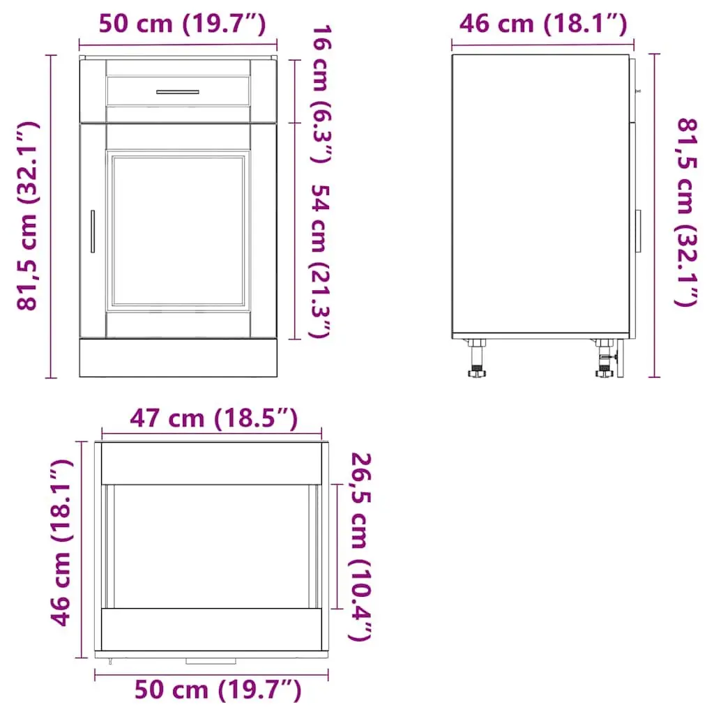 Kitchen Base Cabinet Black Engineered Wood Adjustable Feet Storage Cupboard Doors