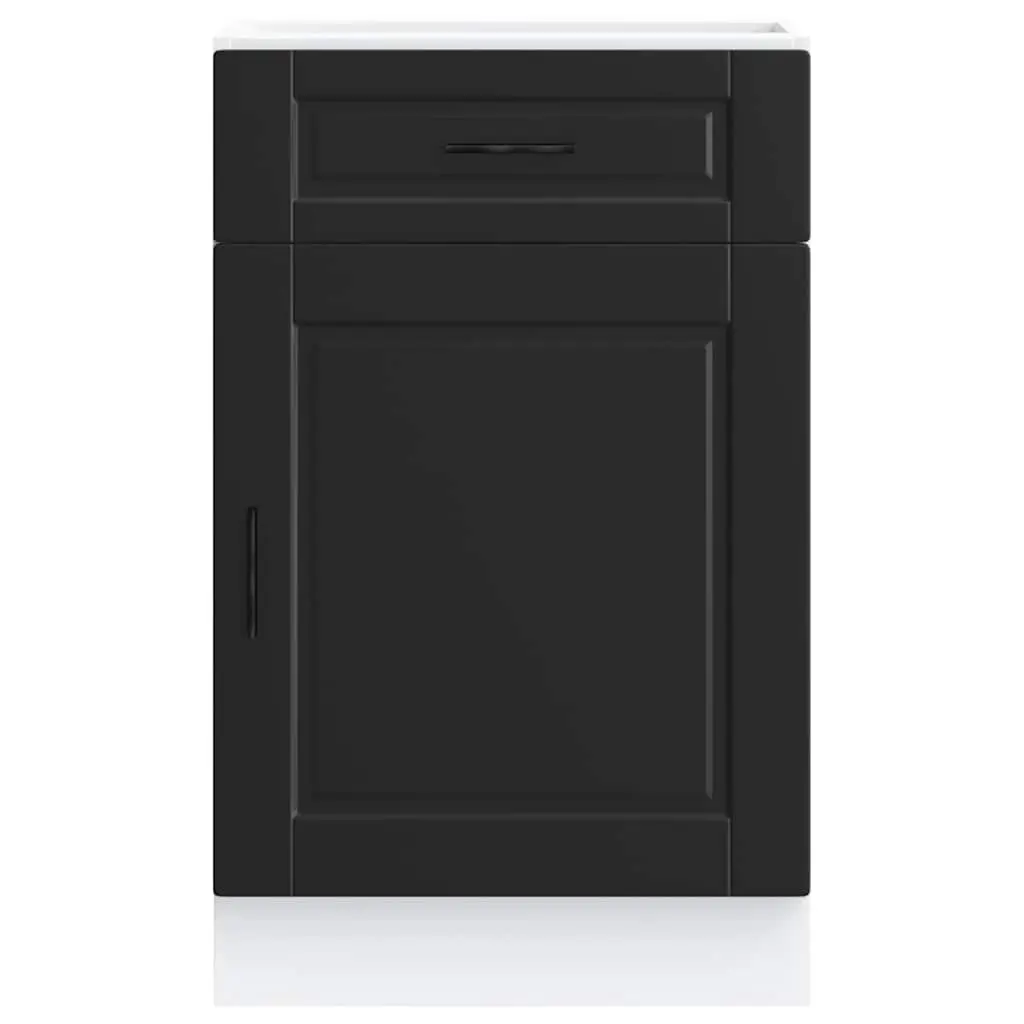 Kitchen Base Cabinet Black Engineered Wood Adjustable Feet Storage Cupboard Doors