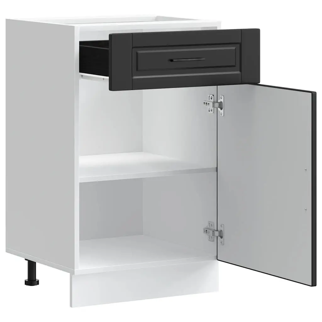 Kitchen Base Cabinet Black Engineered Wood Adjustable Feet Storage Cupboard Doors