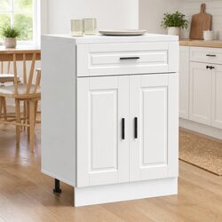 White Engineered Wood Kitchen Base Cabinet with Adjustable Feet