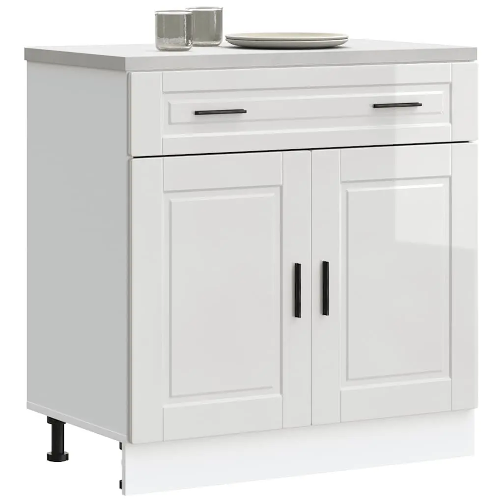 Engineered Wood Storage Cabinet White High Gloss Kitchen Base Unit