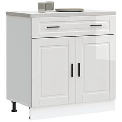 Kitchen Base Cabinet White High Gloss Engineered Wood Storage Cupboard Unit
