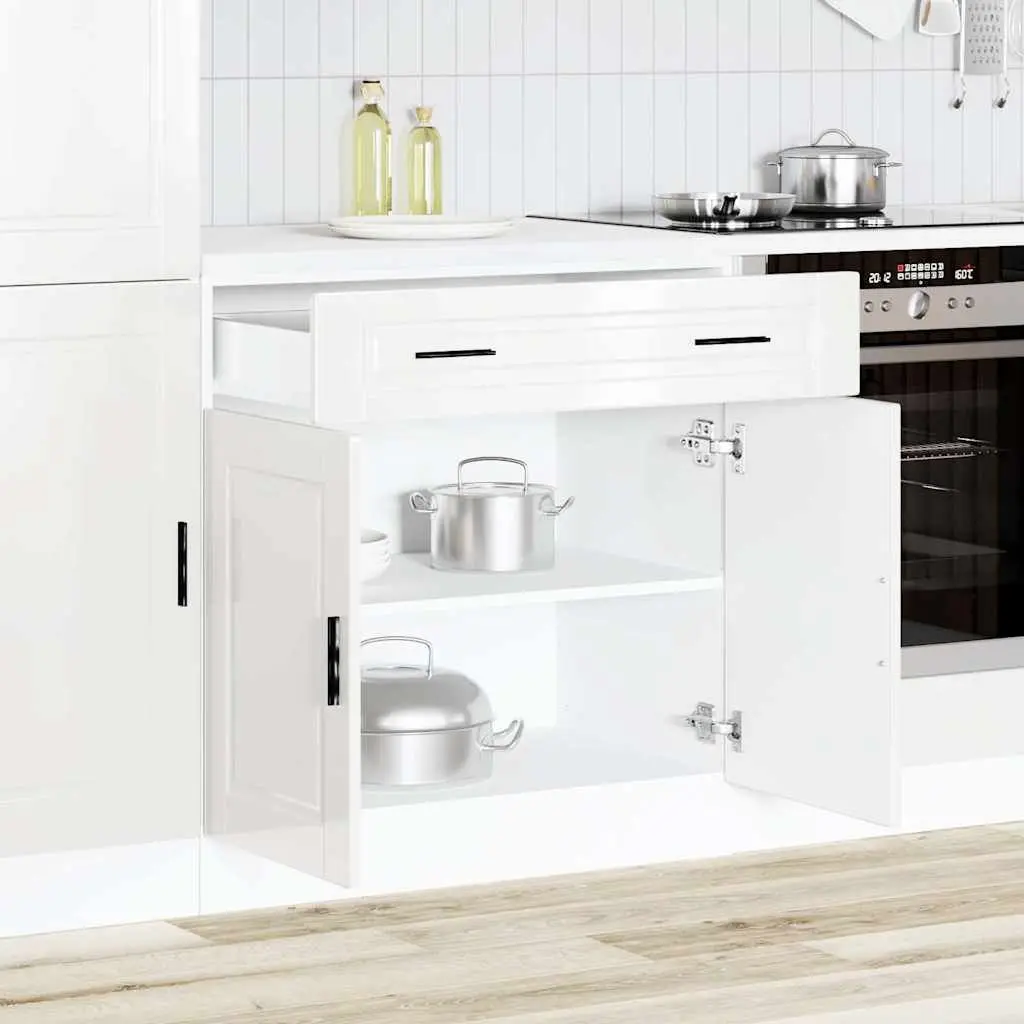 Engineered Wood Storage Cabinet White High Gloss Kitchen Base Unit