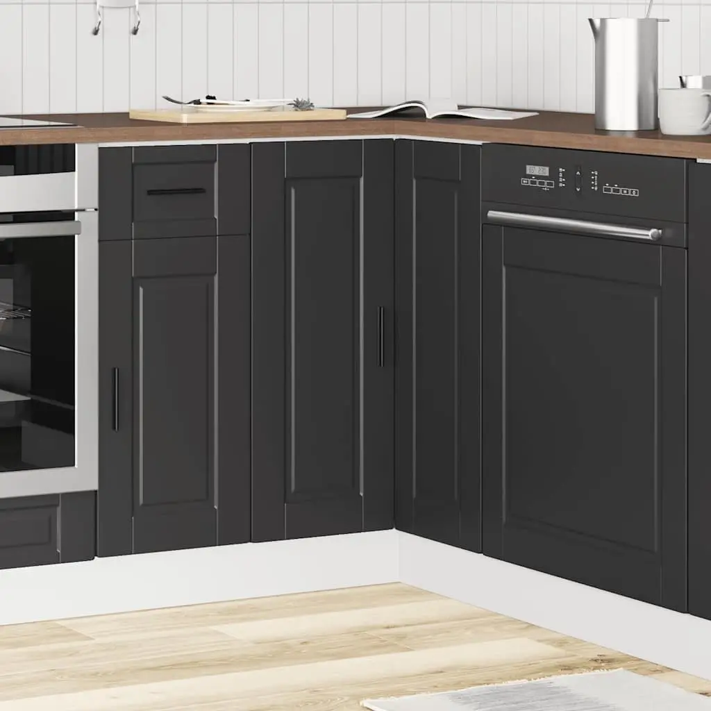 Kitchen Corner Base Cabinet Black Engineered Wood Storage Unit with Adjustable