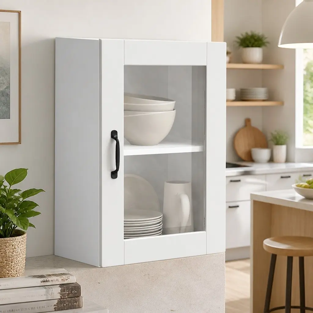 White Wall Cabinet with Easy-Care Glass Door