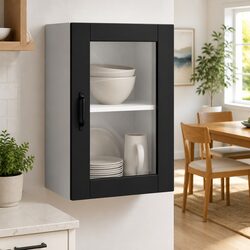 Black Glass Door Kitchen Wall Cabinet for Storage