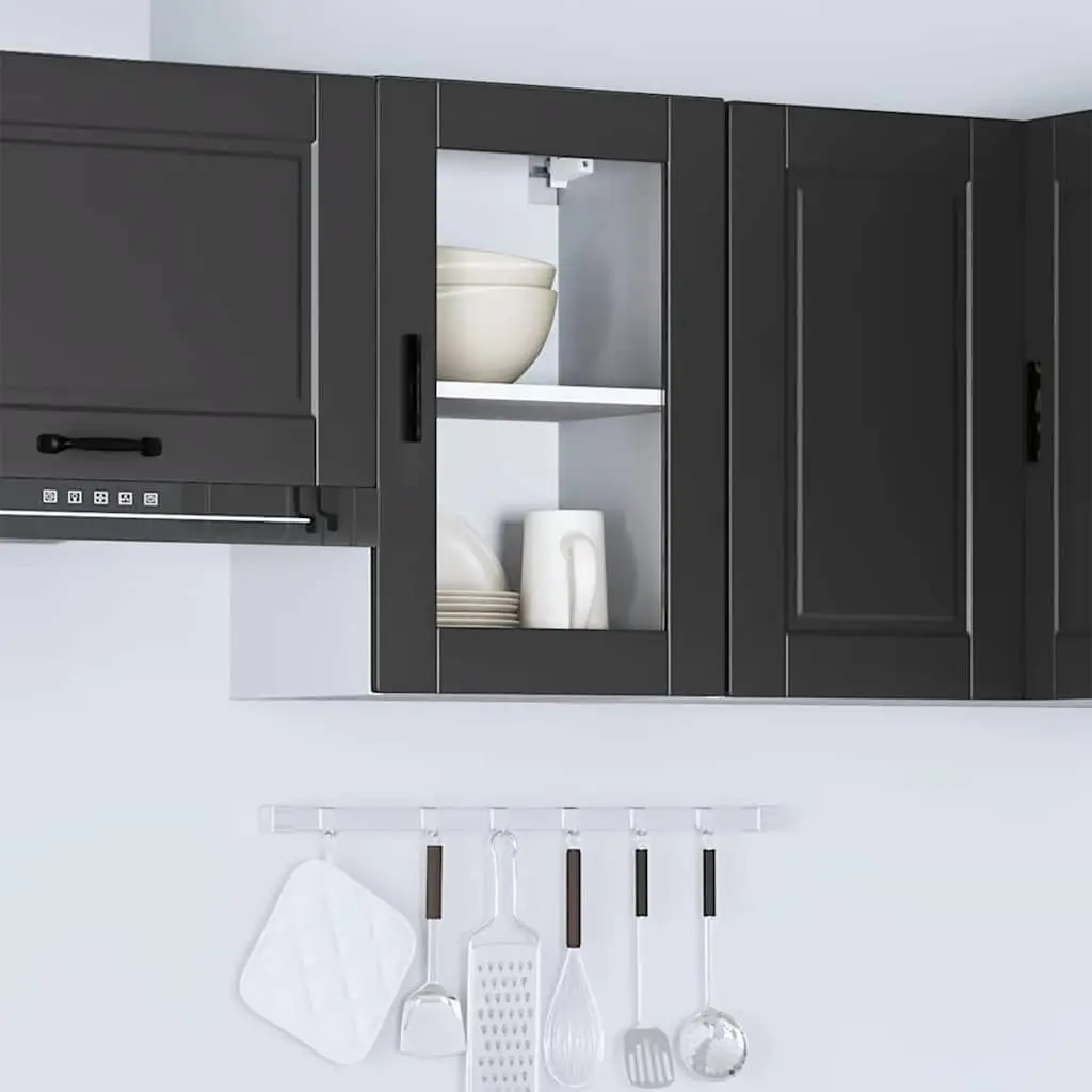 Kitchen Cabinet Wall-mounted Black Glass Door Organiser Engineered Wood