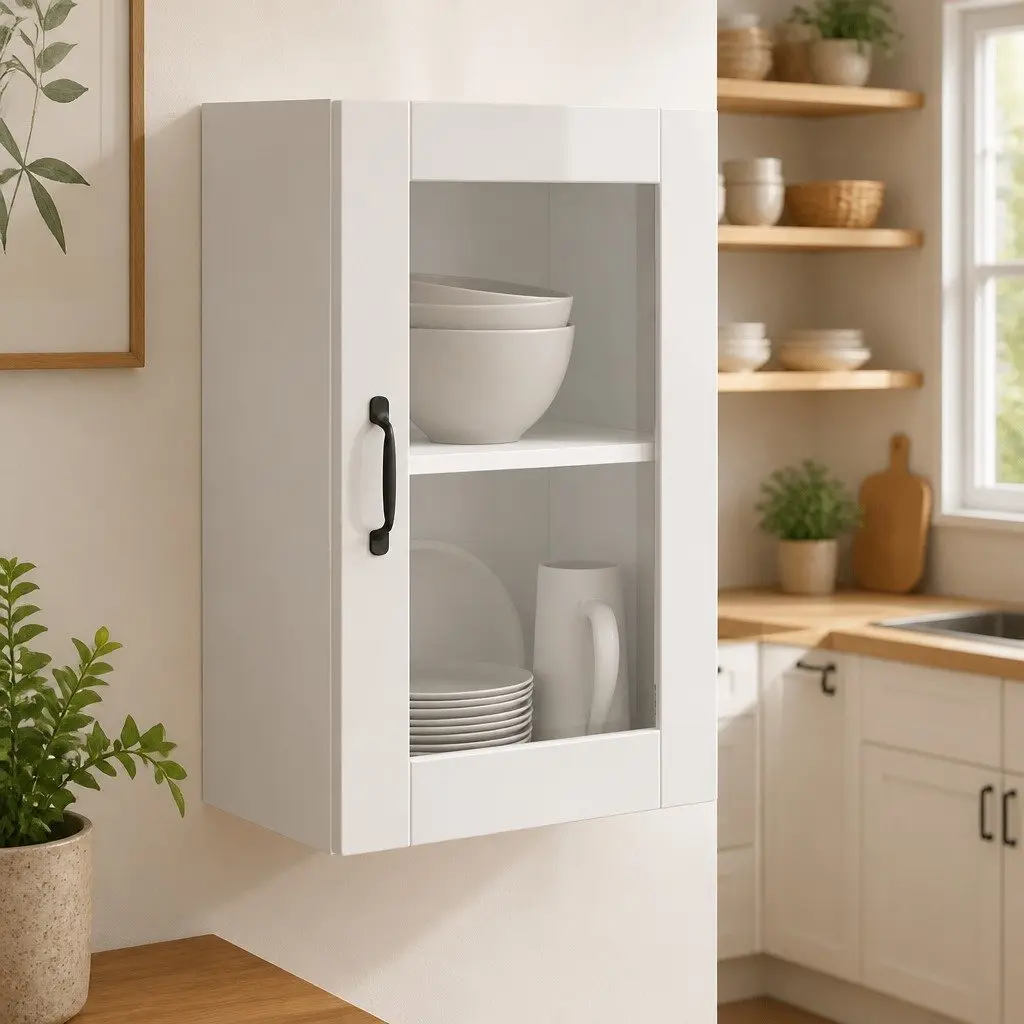 Kitchen Cabinet Glass Door White High Gloss Wall Mounted Storage
