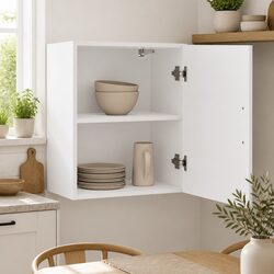 Elegant White Engineered Wood Wall Cabinet for Kitchens