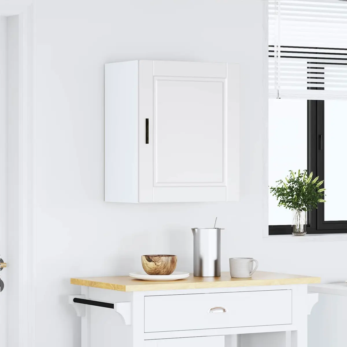 White Engineered Wood Wall Cabinet for Kitchens