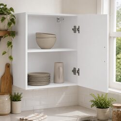 White Engineered Wood Kitchen Wall Cabinets Set of 2