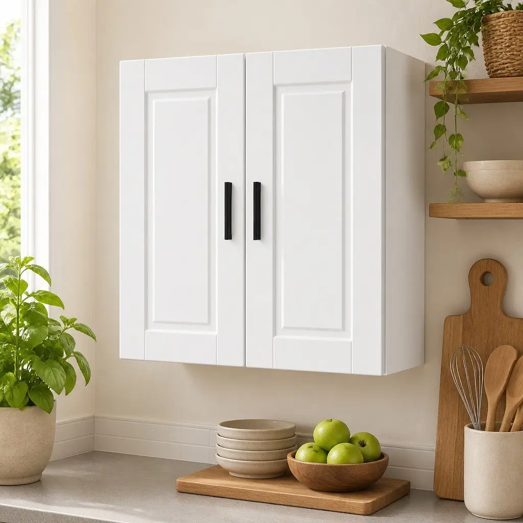 White Engineered Wood Kitchen Wall Cabinet for Storage
