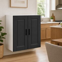 Black Engineered Wood Wall Cabinet for Kitchen Storage