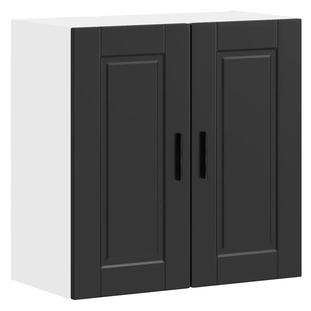 Kitchen Wall Cabinet Black Engineered Wood Storage Organizer with Door