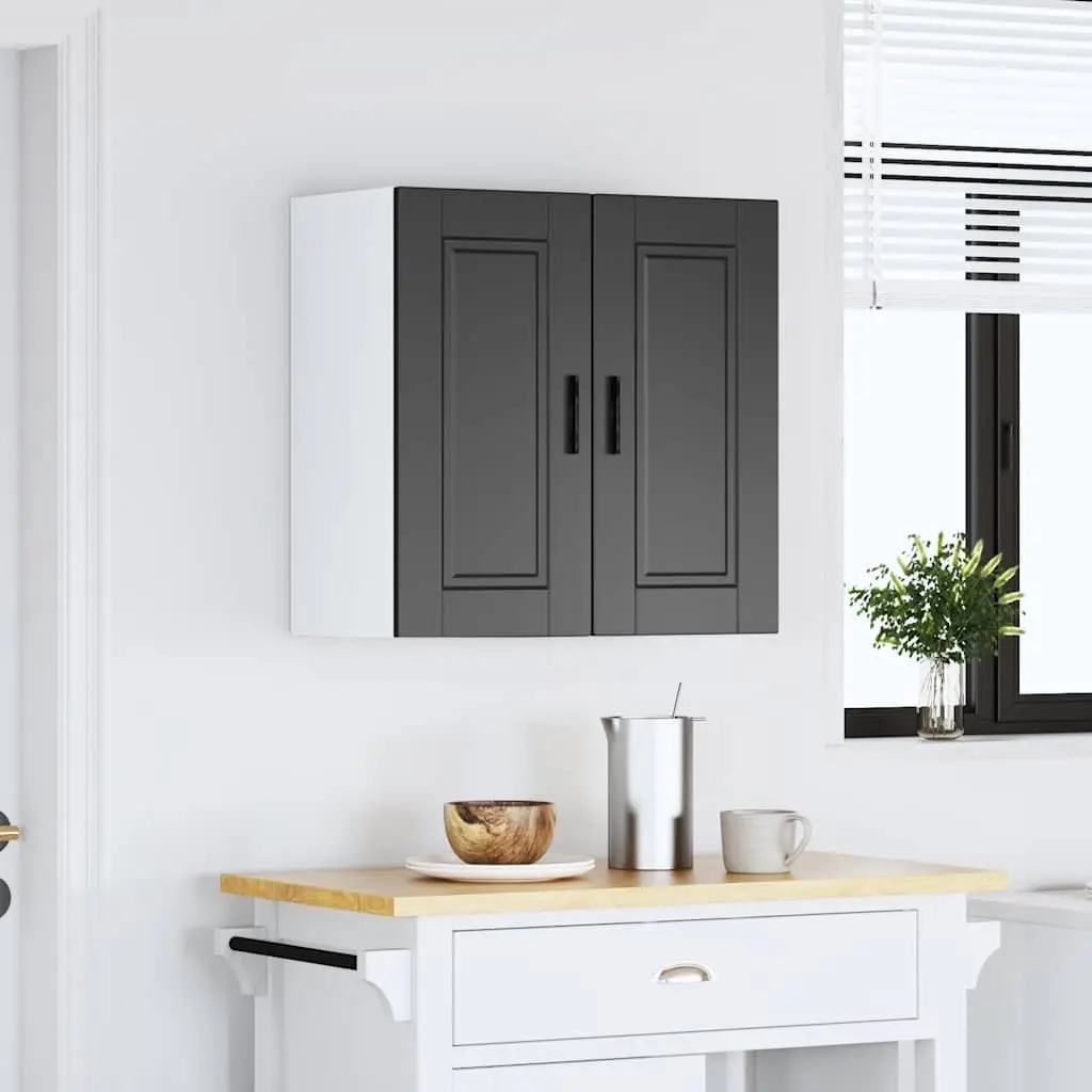 Kitchen Wall Cabinet Black Engineered Wood Storage Organizer with Door