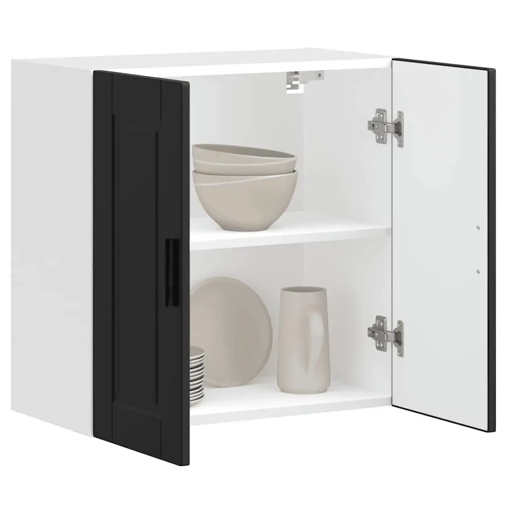 Kitchen Wall Cabinet Black Engineered Wood Storage Organizer with Door