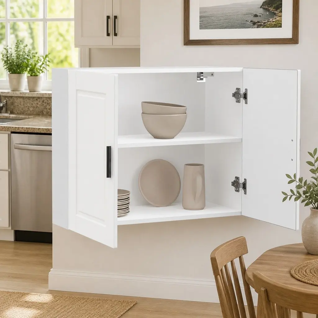 White Engineered Wood Wall Cabinet for Kitchen