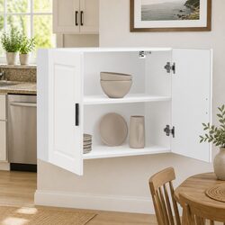 Elegant White Engineered Wood Wall Cabinet for Kitchen