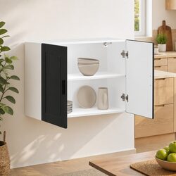 Black Engineered Wood Kitchen Wall Cabinet Storage Solution