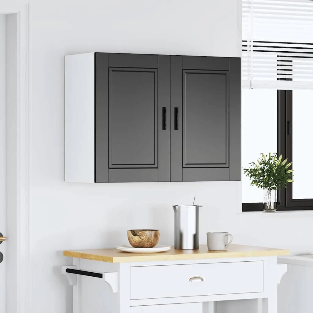 Kitchen Wall Cabinet Black Engineered Wood Storage Cupboard Organiser
