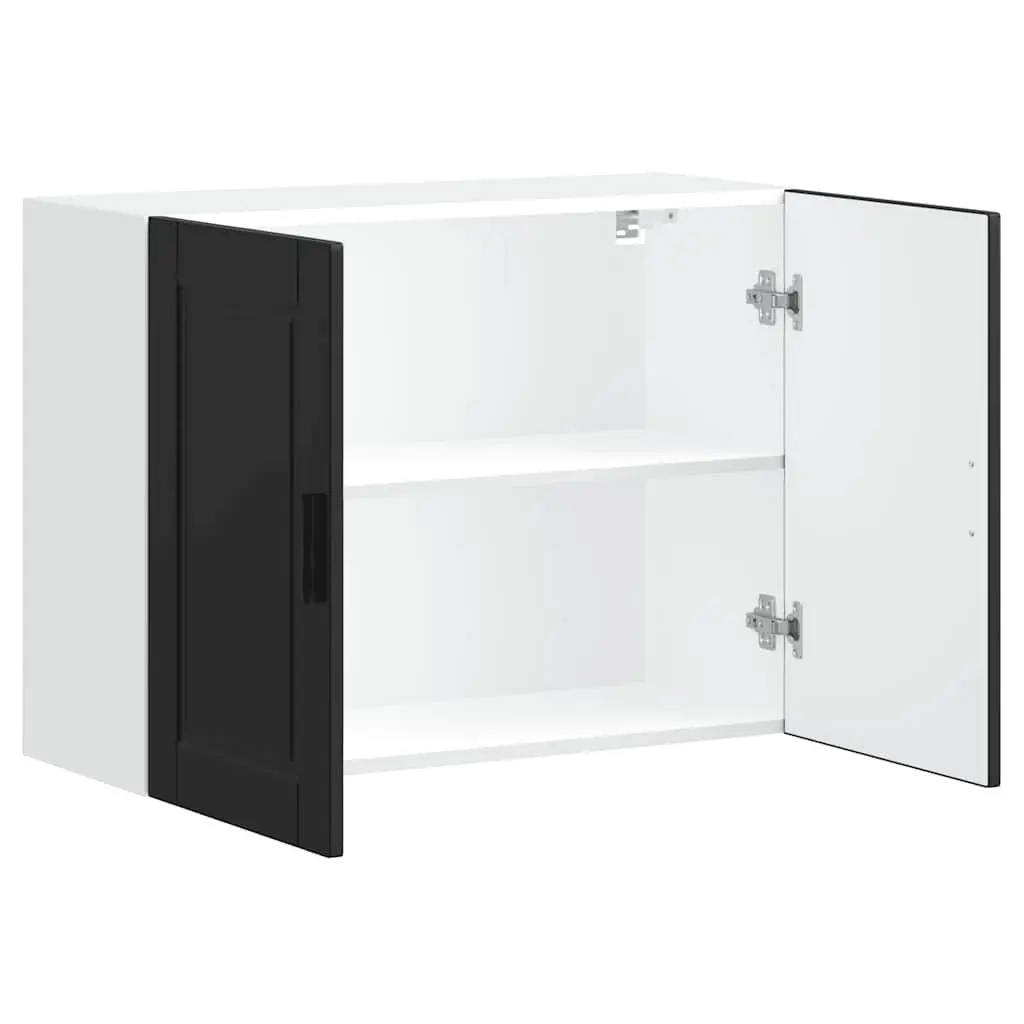 Kitchen Wall Cabinet Black Engineered Wood Storage Cupboard Organiser