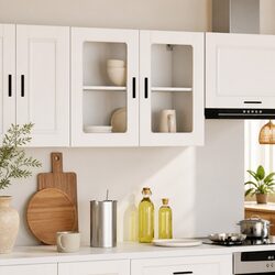 Elegant White Glass Door Kitchen Wall Cabinet