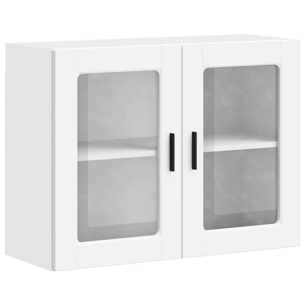 Kitchen Wall Cabinet White Glass Door Mounted Storage Shelving Unit Engineered Wood