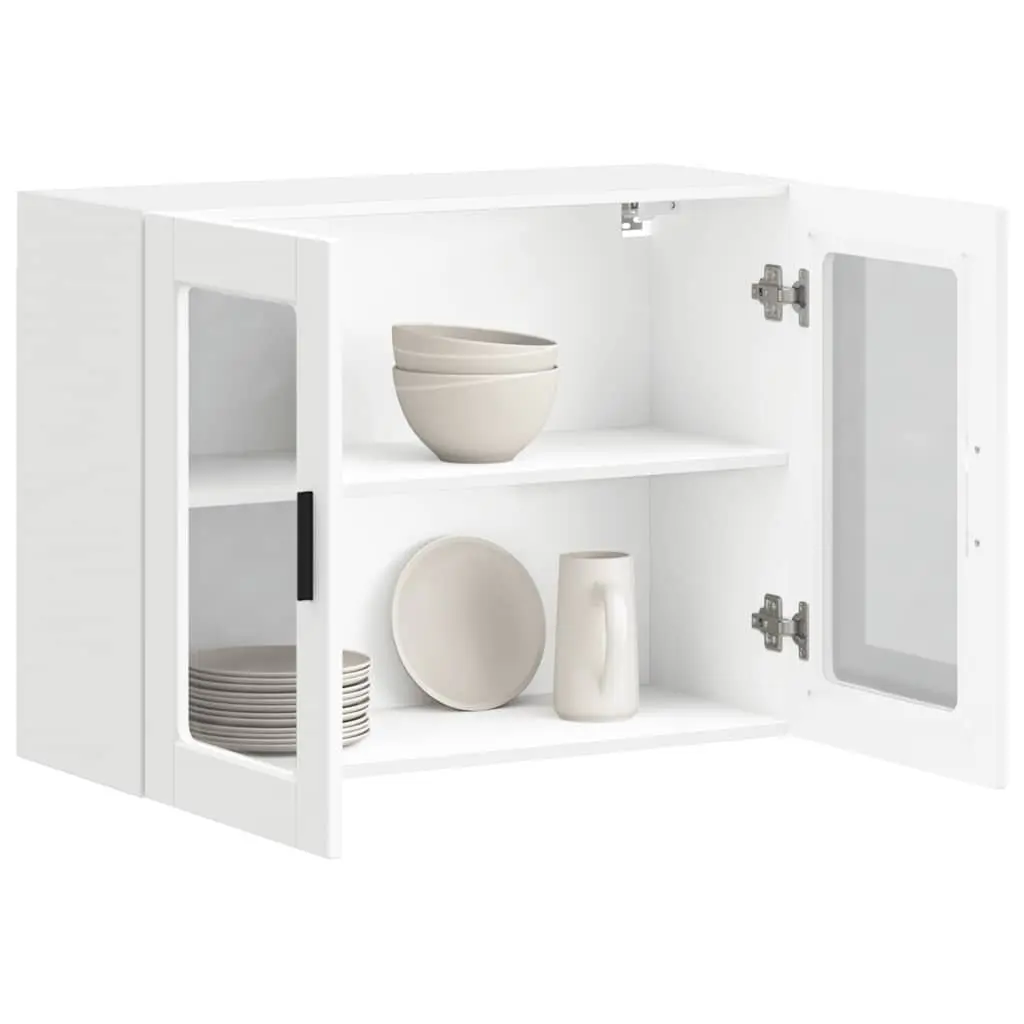 Kitchen Wall Cabinet White Glass Door Mounted Storage Shelving Unit Engineered Wood