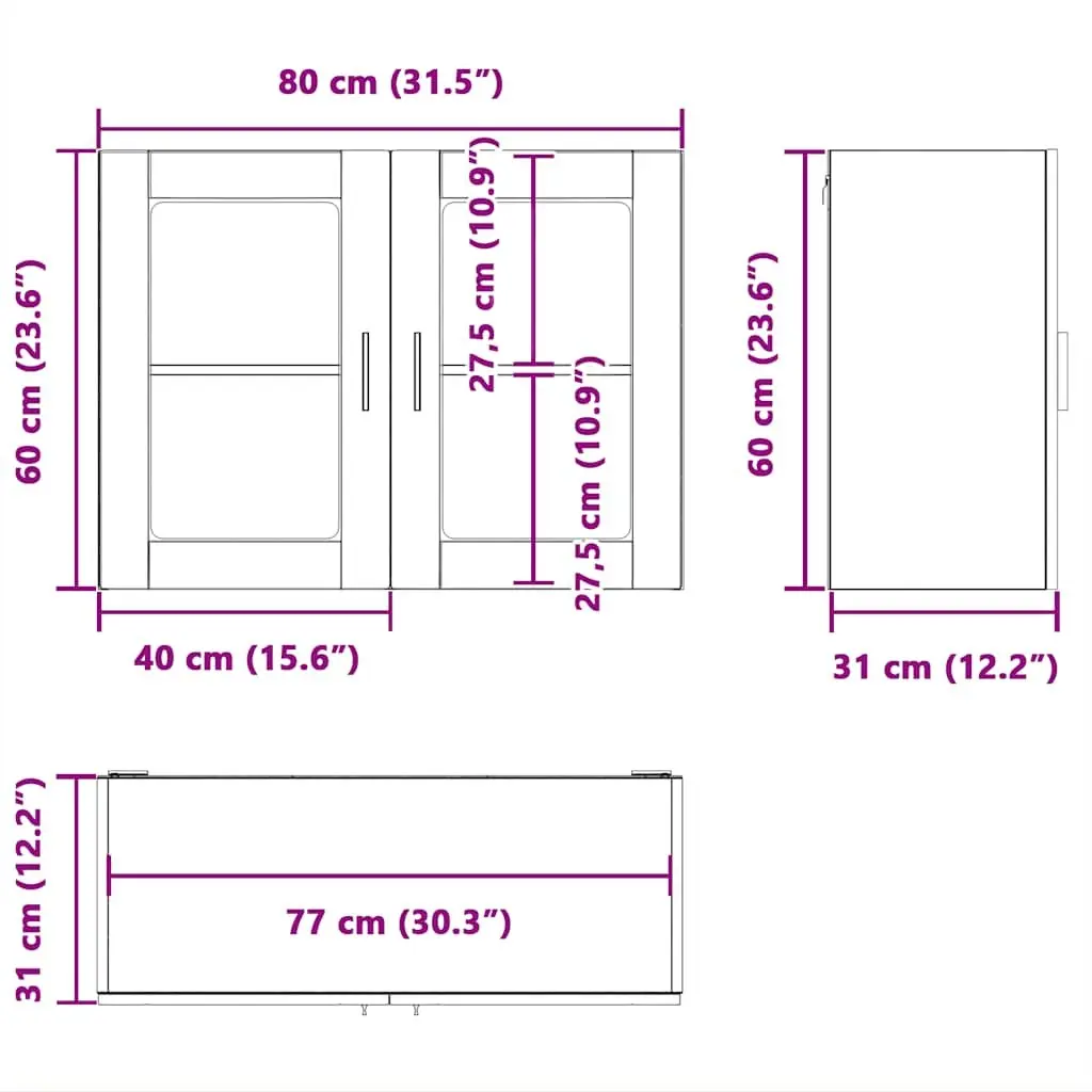 Kitchen Wall Cabinet White Glass Door Mounted Storage Shelving Unit Engineered Wood