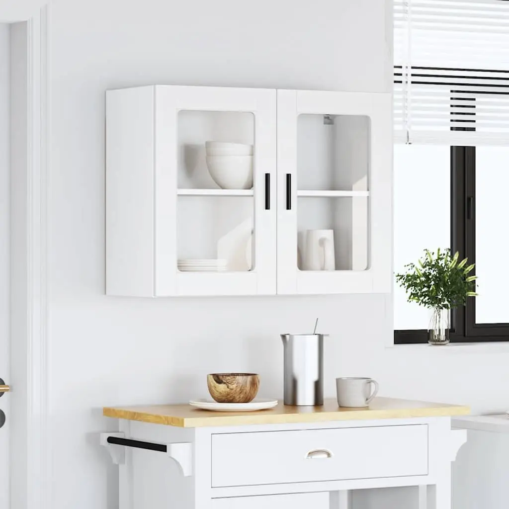 Kitchen Wall Cabinet White Glass Door Mounted Storage Shelving Unit Engineered Wood
