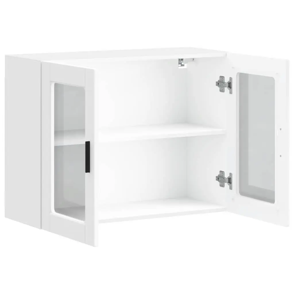 Kitchen Wall Cabinet White Glass Door Mounted Storage Shelving Unit Engineered Wood