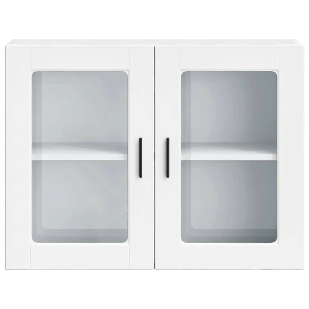 Kitchen Wall Cabinet White Glass Door Mounted Storage Shelving Unit Engineered Wood