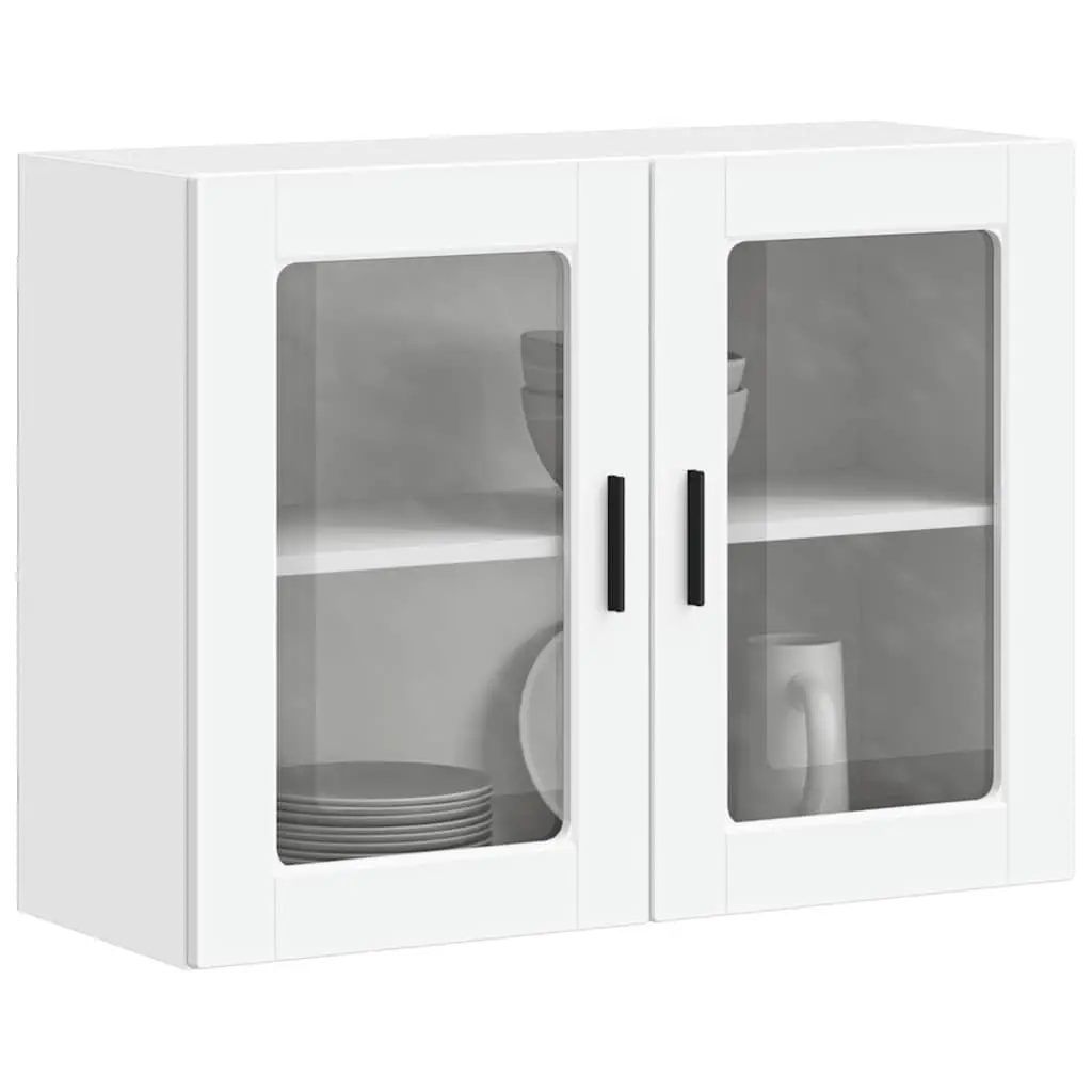 Kitchen Wall Cabinet White Glass Door Mounted Storage Shelving Unit Engineered Wood