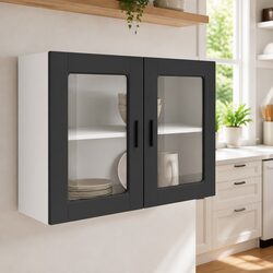 Black Glass Door Kitchen Wall Cabinet Organizer