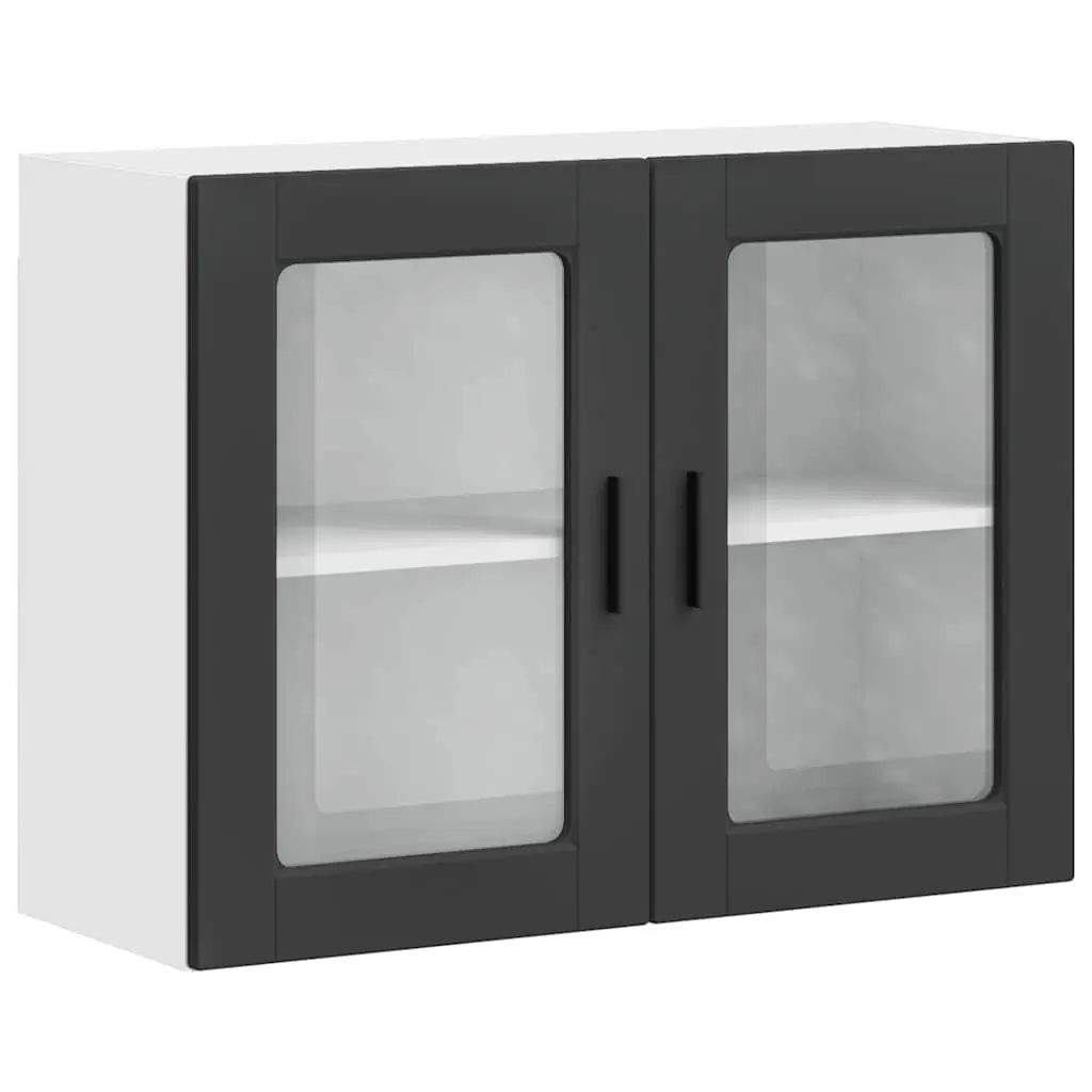 Black Glass Door Kitchen Wall Cabinet Organizer
