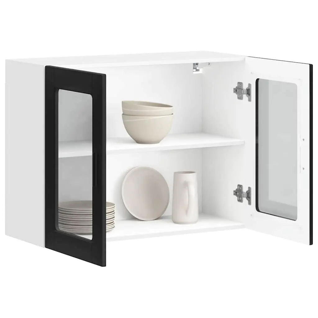 Black Glass Door Kitchen Wall Cabinet Organizer