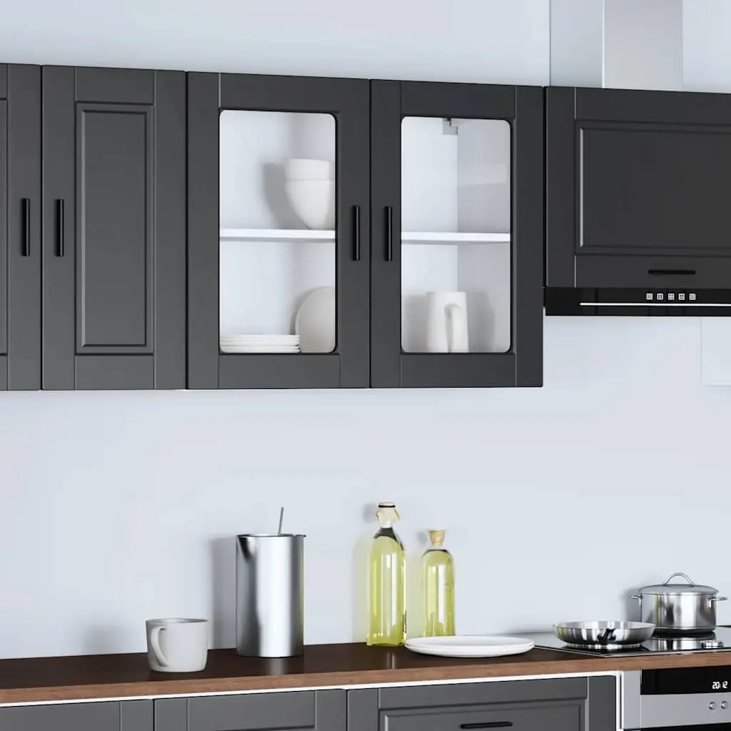 Black Glass Door Kitchen Wall Cabinet Organizer