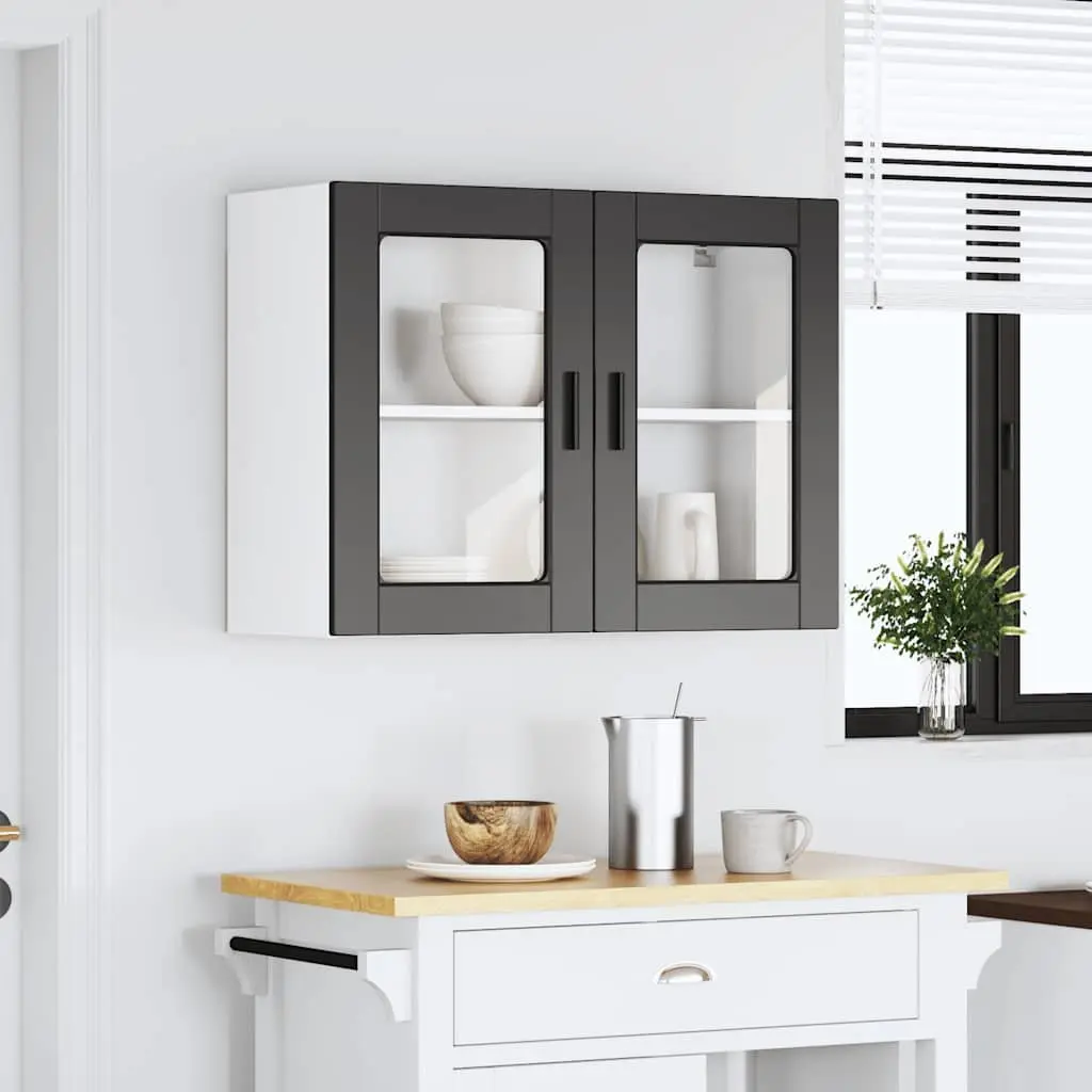 Black Glass Door Kitchen Wall Cabinet Organizer