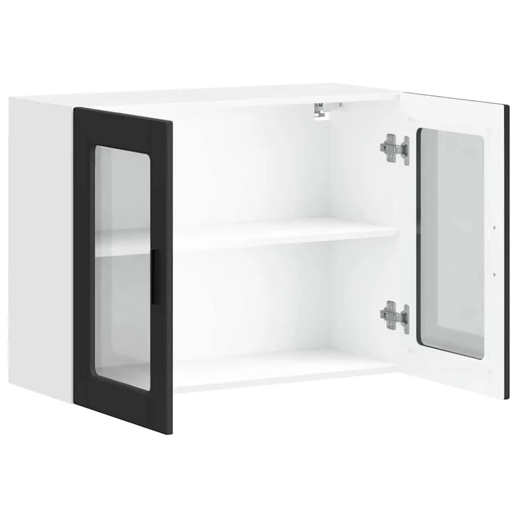 Black Glass Door Kitchen Wall Cabinet Organizer