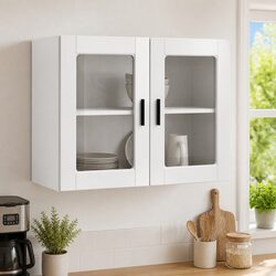 White High Gloss Kitchen Wall Cabinet with Glass Door