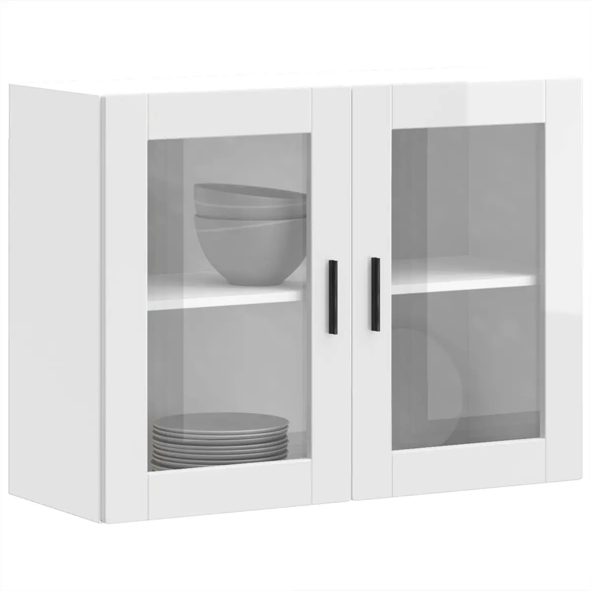 White High Gloss Kitchen Wall Cabinet with Glass Door