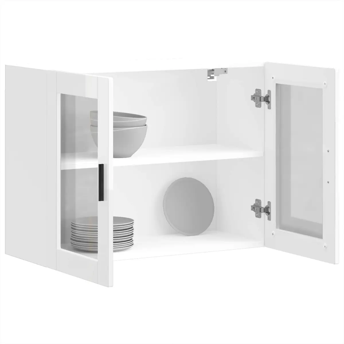 White High Gloss Kitchen Wall Cabinet with Glass Door