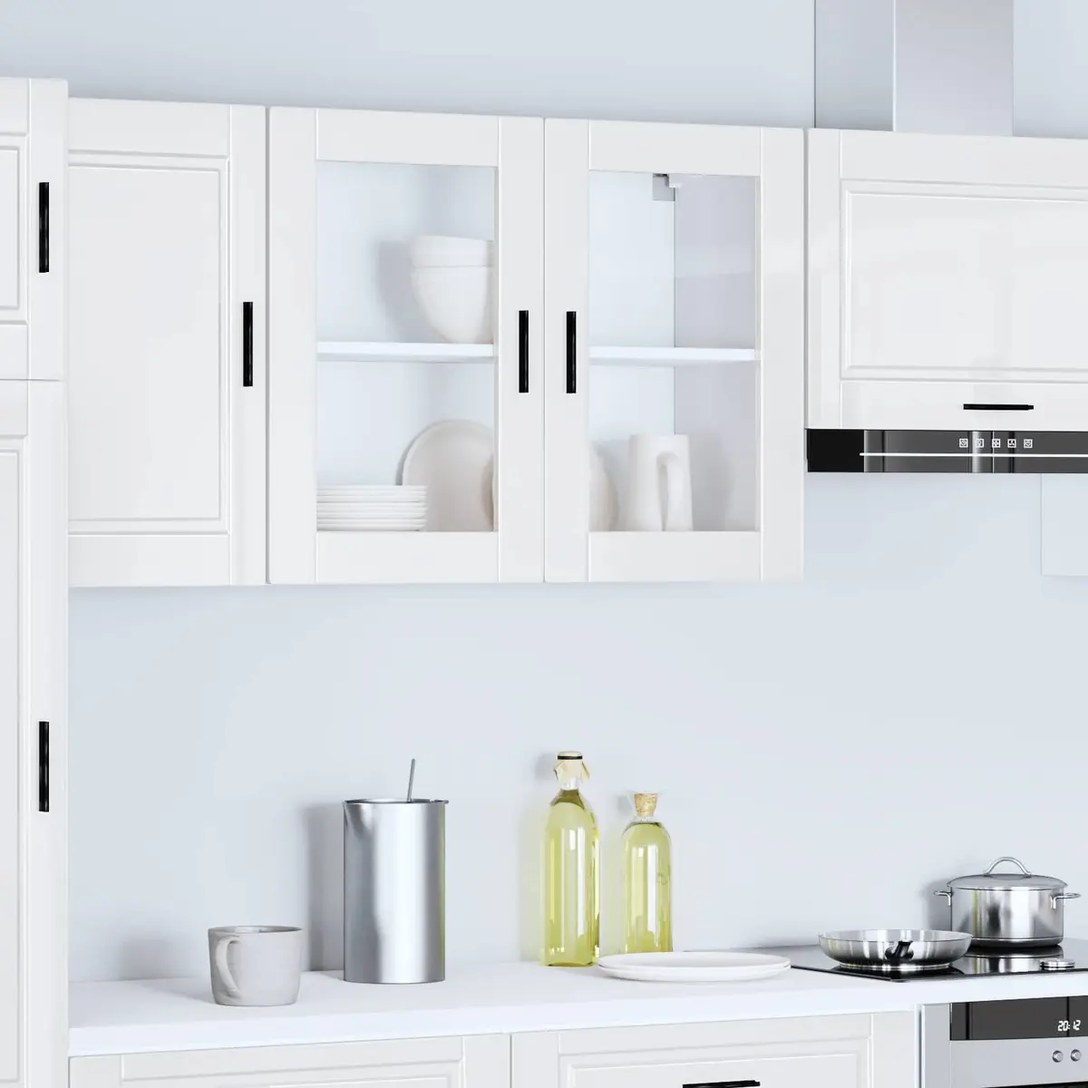 White High Gloss Kitchen Wall Cabinet with Glass Door