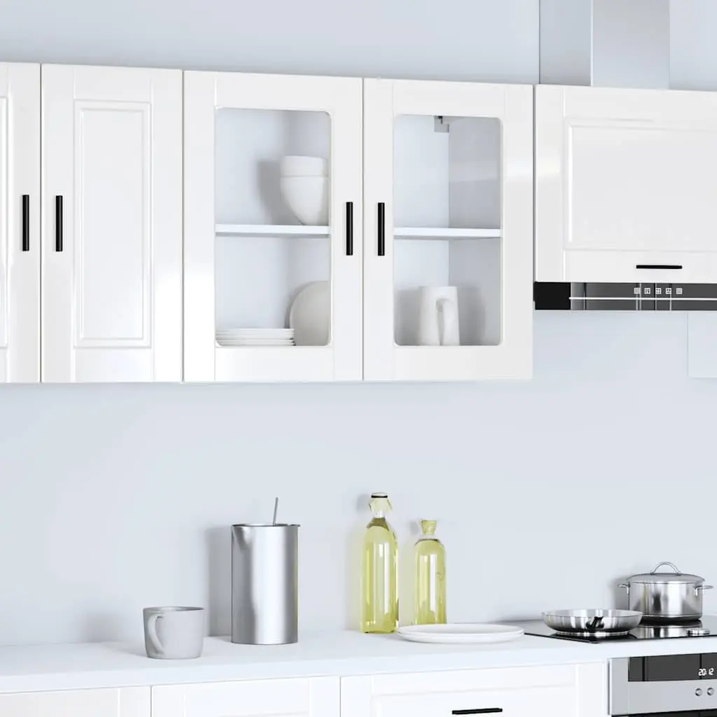 White High Gloss Kitchen Wall Cabinet with Glass Door