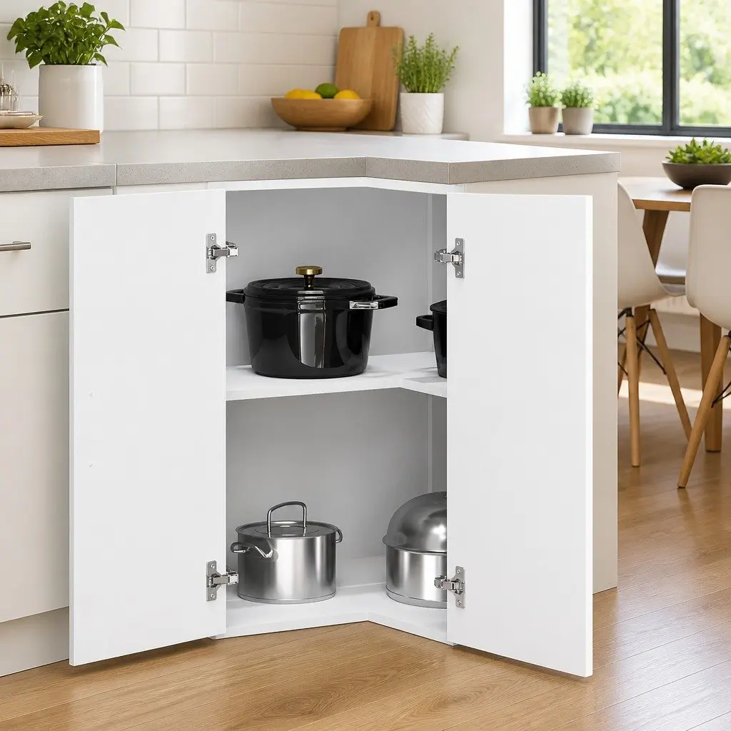 White Engineered Wood Kitchen Wall Corner Cabinet