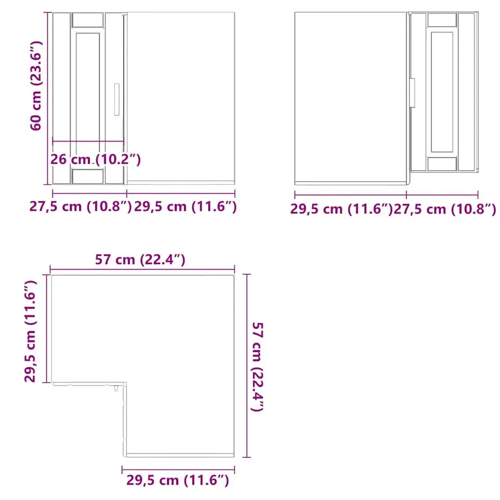 Black Engineered Wood Kitchen Wall Corner Cabinet