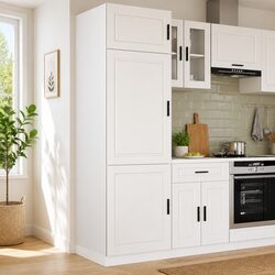 Charming White Kitchen Storage Cabinet with Adjustable Feet