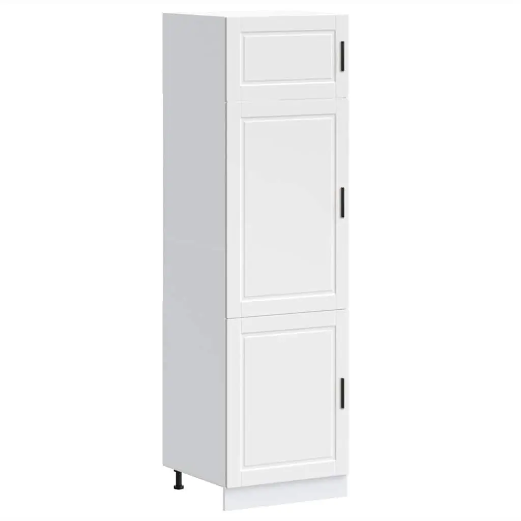 Engineered Wood Kitchen Storage Cabinet White Adjustable Feet Concealed Doors