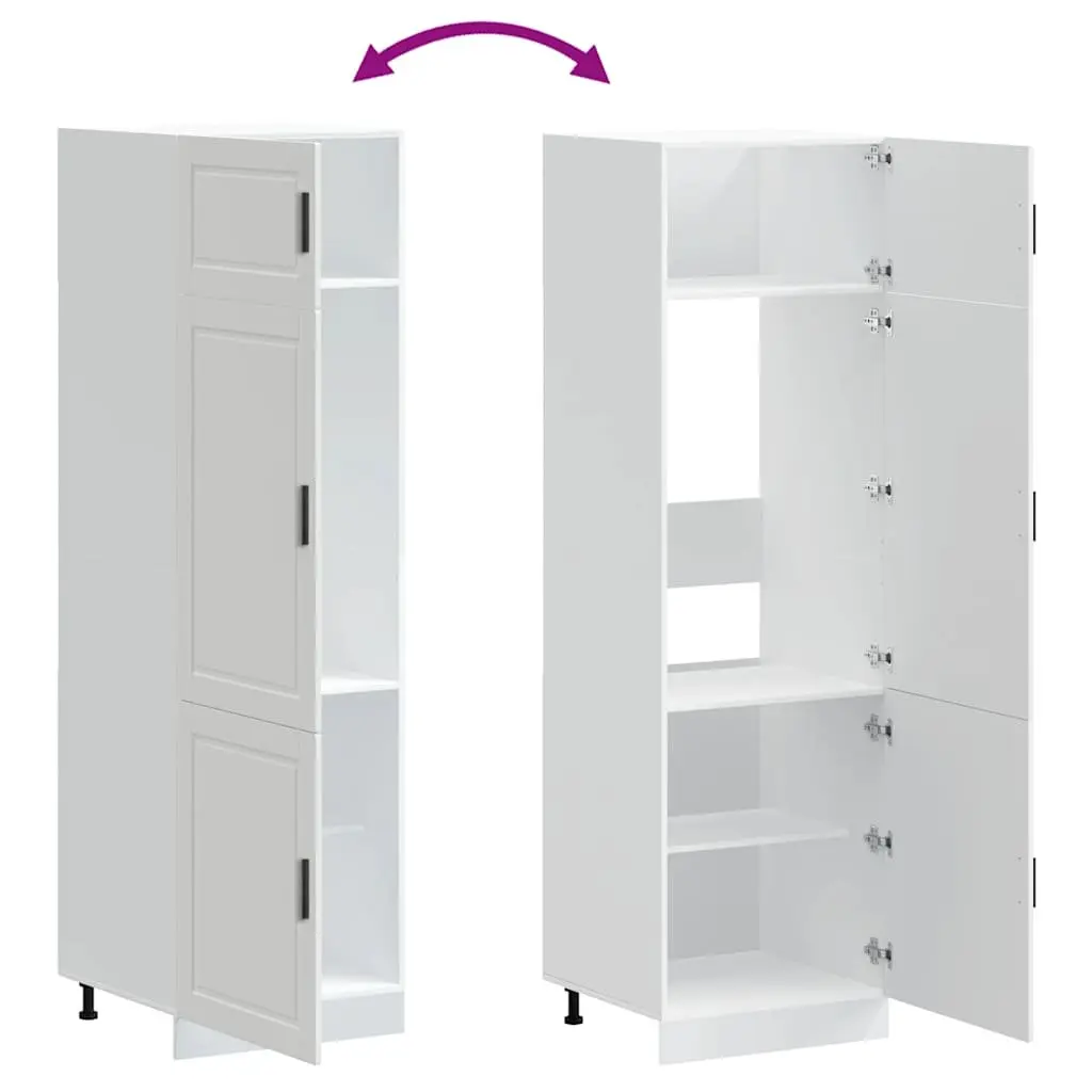 Engineered Wood Kitchen Storage Cabinet White Adjustable Feet Concealed Doors