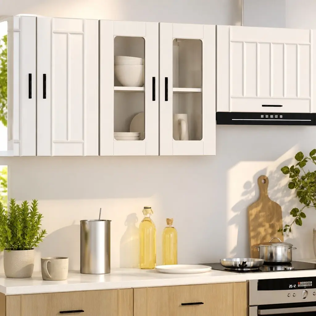 White Wall-Mounted Kitchen Cabinet with Glass Door